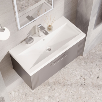 Nuie Deco Wall Hung 1-Drawer Vanity Unit with Basin-1 800mm Wide - Satin Grey | Product Image