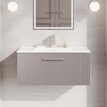 Nuie Deco Wall Hung 1-Drawer Vanity Unit with Basin-2 800mm Wide - Satin Grey