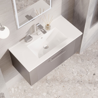 Nuie Deco Wall Hung 1-Drawer Vanity Unit with Basin-2 800mm Wide - Satin Grey | Product Image