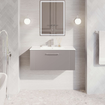 Nuie Deco Wall Hung 1-Drawer Vanity Unit with Basin-2 800mm Wide - Satin Grey | Product Image