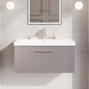 Nuie Deco Wall Hung 1-Drawer Vanity Unit with Basin-3 800mm Wide - Satin Grey