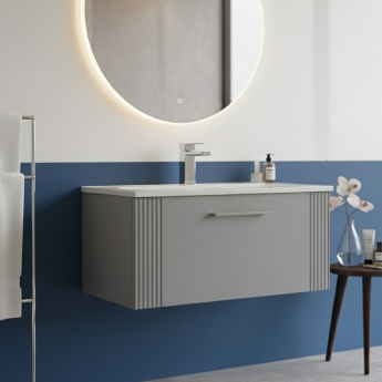 Nuie Deco Wall Hung 1-Drawer Vanity Unit with Basin-4 800mm Wide - Satin Grey
