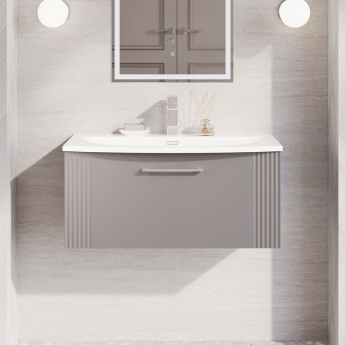 Nuie Deco Wall Hung 1-Drawer Vanity Unit with Basin-4 800mm Wide - Satin Grey | Product Image