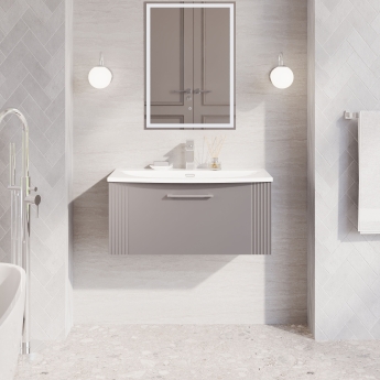 Nuie Deco Wall Hung 1-Drawer Vanity Unit with Basin-4 800mm Wide - Satin Grey | Product Image