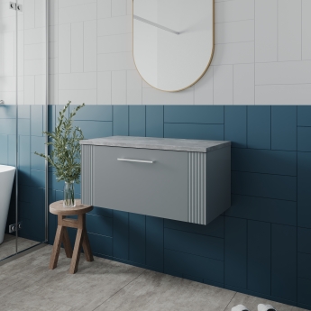 Nuie Deco Wall Hung 1-Drawer Vanity Unit with Bellato Grey Worktop 800mm Wide - Satin Grey
