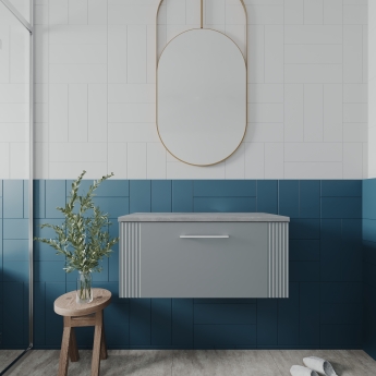 Nuie Deco Wall Hung 1-Drawer Vanity Unit with Bellato Grey Worktop 800mm Wide - Satin Grey