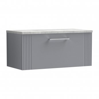 Nuie Deco Wall Hung 1-Drawer Vanity Unit with Bellato Grey Worktop 800mm Wide - Satin Grey