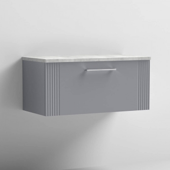 Nuie Deco Wall Hung 1-Drawer Vanity Unit with Bellato Grey Worktop 800mm Wide - Satin Grey
