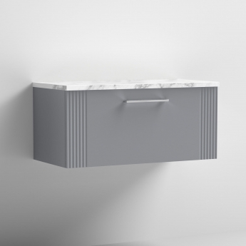 Nuie Deco Wall Hung 1-Drawer Vanity Unit with Carrera Marble Worktop 800mm Wide - Satin Grey | Product Image
