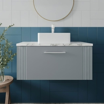 Nuie Deco Wall Hung 1-Drawer Vanity Unit with Carrera Marble Worktop 800mm Wide - Satin Grey | Product Image