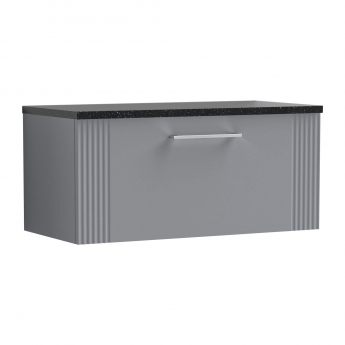 Nuie Deco Wall Hung 1-Drawer Vanity Unit with Sparkling Black Worktop 800mm Wide - Satin Grey