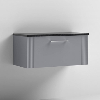 Nuie Deco Wall Hung 1-Drawer Vanity Unit with Sparkling Black Worktop 800mm Wide - Satin Grey