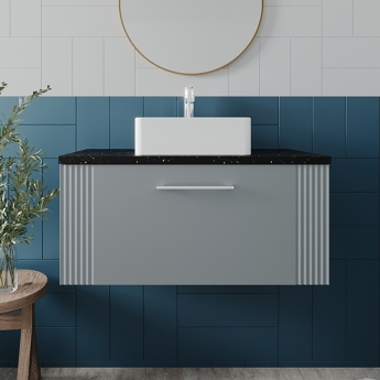 Nuie Deco Wall Hung 1-Drawer Vanity Unit with Sparkling Black Worktop 800mm Wide - Satin Grey