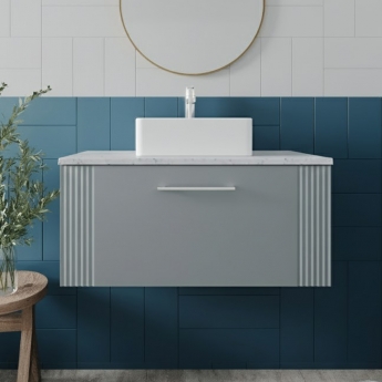 Nuie Deco Wall Hung 1-Drawer Vanity Unit with Sparkling White Worktop 800mm Wide - Satin Grey