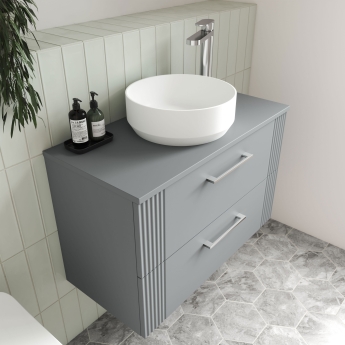 Nuie Deco Wall Hung 1-Drawer Vanity Unit with Worktop 800mm Wide - Satin Grey | Product Image