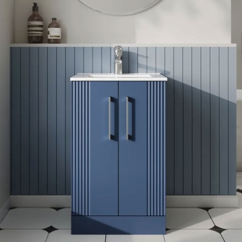 Nuie Deco Floor Standing 2-Door Vanity Unit with Basin-2 500mm Wide - Satin Blue