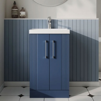 Nuie Deco Floor Standing 2-Door Vanity Unit with Basin-3 500mm Wide - Satin Blue