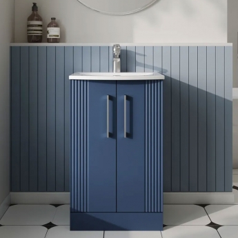 Nuie Deco Floor Standing 2-Door Vanity Unit with Basin-4 500mm Wide - Satin Blue