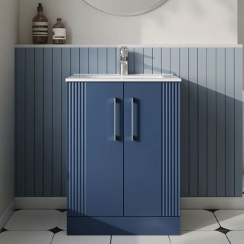 Nuie Deco Floor Standing 2-Door Vanity Unit with Basin-2 600mm Wide - Satin Blue