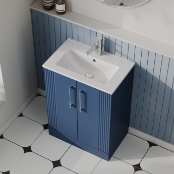Nuie Deco Floor Standing 2-Door Vanity Unit with Basin-2 600mm Wide - Satin Blue | Product Image