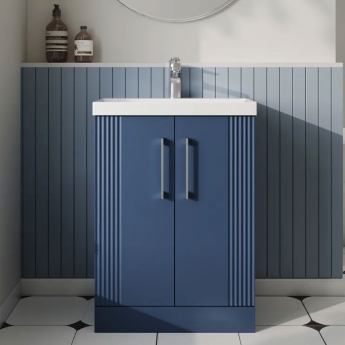 Nuie Deco Floor Standing 2-Door Vanity Unit with Basin-3 600mm Wide - Satin Blue