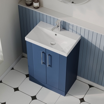 Nuie Deco Floor Standing 2-Door Vanity Unit with Basin-3 600mm Wide - Satin Blue | Product Image