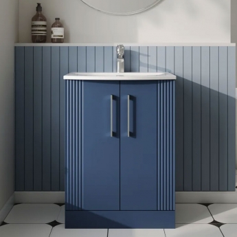 Nuie Deco Floor Standing 2-Door Vanity Unit with Basin-4 600mm Wide - Satin Blue