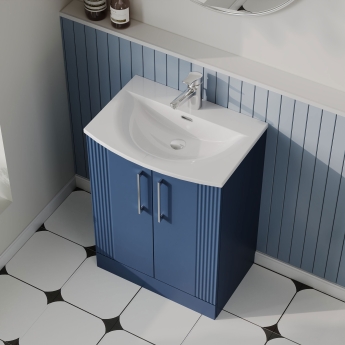 Nuie Deco Floor Standing 2-Door Vanity Unit with Basin-4 600mm Wide - Satin Blue | Product Image