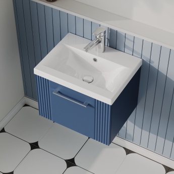 Nuie Deco Wall Hung 1-Drawer Vanity Unit with Basin-1 500mm Wide - Satin Blue | Product Image