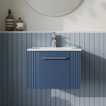 Nuie Deco Wall Hung 1-Drawer Vanity Unit with Basin-2 500mm Wide - Satin Blue