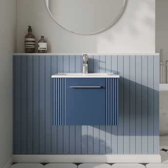 Nuie Deco Wall Hung 1-Drawer Vanity Unit with Basin-2 500mm Wide - Satin Blue | Product Image