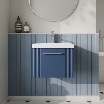 Nuie Deco Wall Hung 1-Drawer Vanity Unit with Basin-3 500mm Wide - Satin Blue | Product Image