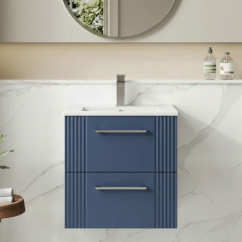 Nuie Deco Wall Hung 2-Drawer Vanity Unit with Basin-2 500mm Wide - Satin Blue