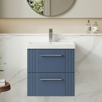 Nuie Deco Wall Hung 2-Drawer Vanity Unit with Basin-3 500mm Wide - Satin Blue