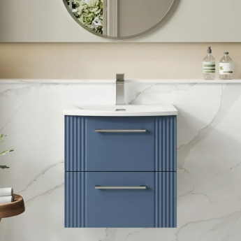 Nuie Deco Wall Hung 2-Drawer Vanity Unit with Basin-4 500mm Wide - Satin Blue