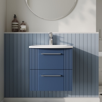 Nuie Deco Wall Hung 2-Drawer Vanity Unit with Basin-4 500mm Wide - Satin Blue | Product Image