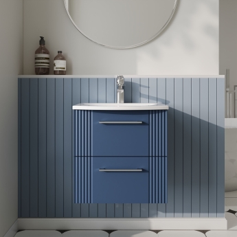 Nuie Deco Wall Hung 2-Drawer Vanity Unit with Basin-4 500mm Wide - Satin Blue | Product Image