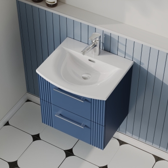 Nuie Deco Wall Hung 2-Drawer Vanity Unit with Basin-4 500mm Wide - Satin Blue | Product Image
