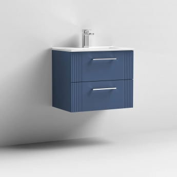 Nuie Deco Wall Hung 2-Drawer Vanity Unit with Basin-2 600mm Wide - Satin Blue