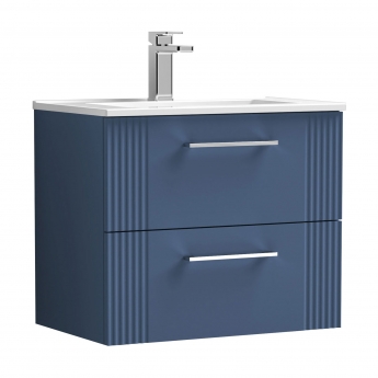Nuie Deco Wall Hung 2-Drawer Vanity Unit with Basin-2 600mm Wide - Satin Blue