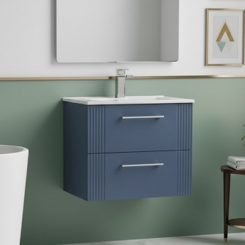 Nuie Deco Wall Hung 2-Drawer Vanity Unit with Basin-2 600mm Wide - Satin Blue
