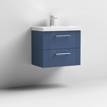 Nuie Deco Wall Hung 2-Drawer Vanity Unit with Basin-3 600mm Wide - Satin Blue
