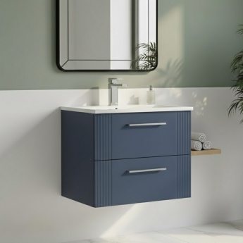 Nuie Deco Wall Hung 2-Drawer Vanity Unit with Basin-4 600mm Wide - Satin Blue