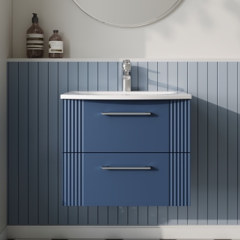 Nuie Deco Wall Hung 2-Drawer Vanity Unit with Basin-4 600mm Wide - Satin Blue | Product Image
