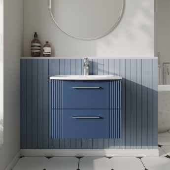 Nuie Deco Wall Hung 2-Drawer Vanity Unit with Basin-4 600mm Wide - Satin Blue | Product Image