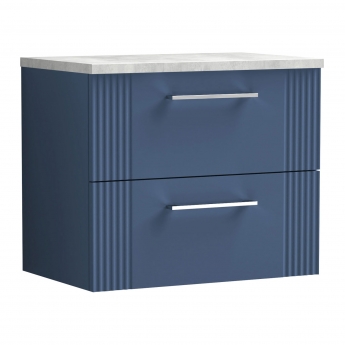 Nuie Deco Wall Hung 2-Drawer Vanity Unit with Bellato Grey Worktop 600mm Wide - Satin Blue