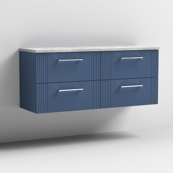Nuie Deco Wall Hung 4-Drawer Vanity Unit with Bellato Grey Worktop 1200mm Wide - Satin Blue | Product Image