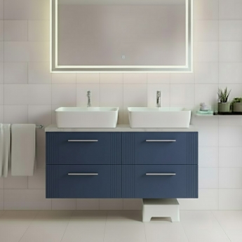 Nuie Deco Wall Hung 4-Drawer Vanity Unit with Bellato Grey Worktop 1200mm Wide - Satin Blue | Product Image