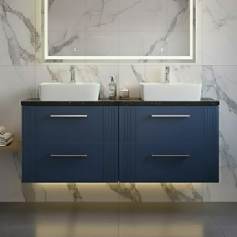 Nuie Deco Wall Hung 4-Drawer Vanity Unit with Sparkling Black Worktop 1200mm Wide - Satin Blue | Product Image