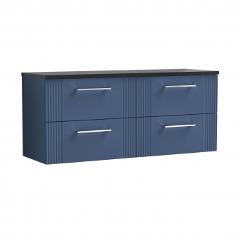 Nuie Deco Wall Hung 4-Drawer Vanity Unit with Sparkling Black Worktop 1200mm Wide - Satin Blue | Product Image